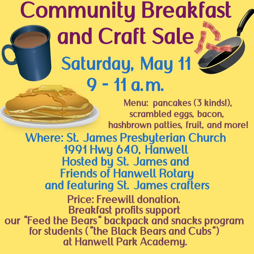 Hey #Hanwell (and Fredericton, and New Maryland, and ...), breakfast is back. Come this Saturday May 11 (9-11am), fill your belly, meet your friends and feed the Bears as well (that's the Bears and Cubs at Hanwell Park Academy.
