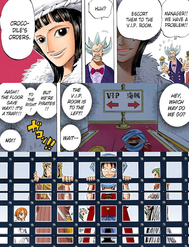 Speaking of my old One Piece theories, here's one that never really panned out. In addition to being former villains, Nami and Robin also both tricked and captured Luffy. Monet never quite fit this pattern, but that didn't stop me from trying to retrofit her! (1/8)