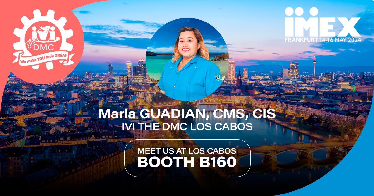 IVIDMC's tweet photo. Less than one week to go! We are looking forward to connecting with new and current clients and friends! 

Look out for Marla Guadian, IVI the DMC Los Cabos Destination Vice President, at Los Cabos booth. 

#IMEX24 #IVIDMC #incentivetravel #meetingsandevents #loscabos #mexico https://t.co/4jm2T862s4