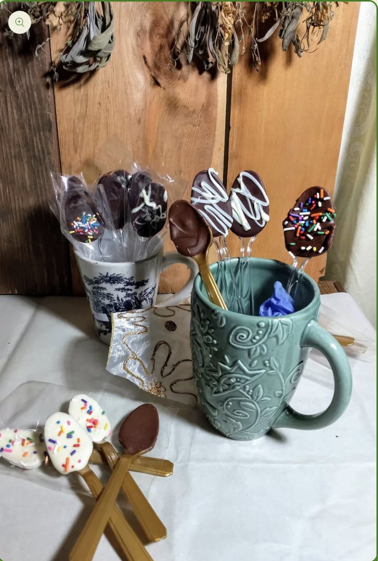 Chocolate Dipped Spoons for Coffee, Tea and Hot Cocoa, coffee flavoring #backyardpatchherbs #chocolatedippedspoons #coffeeflavoring #weddingfavors #partyfavors #coffeeloversgift #tealoversgift #uniquegifts #shopsmall  bit.ly/46y7Y9P