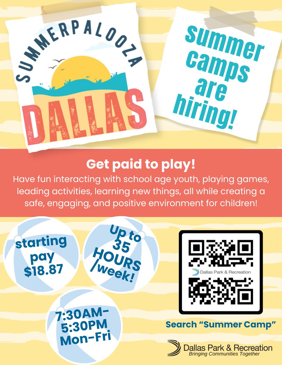 Are you looking for a fun, exciting and engaging summertime job? Well look no further than #DallasParks summer camps because we're hiring!! bit.ly/3JxpqRM