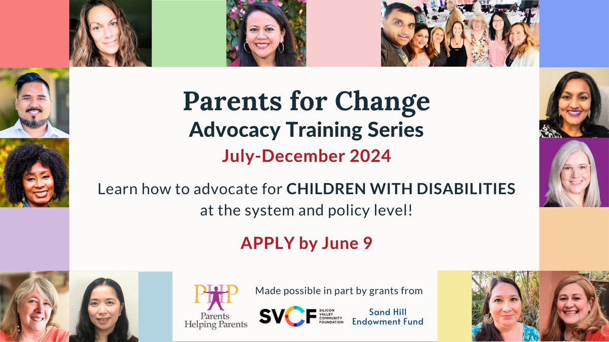 Join the MOVEMENT OF PARENTS making change for children with disabilities! Apply by June 9th: php.com/parents-for-ch… #phpsanjose #advocacy #disabilityrights #disabilityadvocate #specialneeds #communitybuilding #leadership #parentleadership #parentadvocacy #changemakers