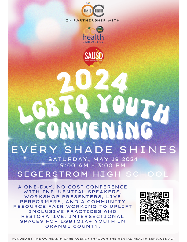 🌈The #SAUSD community is invited to the upcoming 2024 LGBTQ Youth Convening on 5/18 @ Segerstrom H.S. The event includes speakers, workshops, a resource fair, & more. Board Clerk Hector Bustos is scheduled to speak. More: bit.ly/3yibGYB #WeAreSAUSD #SAUSDBetterTogether