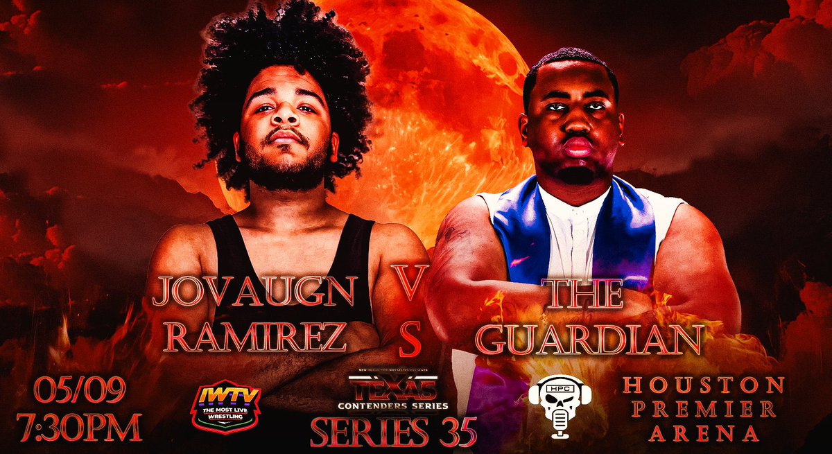 🚨MATCH ANNOUNCEMENT🚨 Singles Match: @FroDaddy94 v @Guardian8th #TCS35 • 5/9 • 7:30PM Houston Premier Arena Live on @indiewrestling Presented by @HPCBadGuys Graphic: @berock0 🎟️: NewTexasPro.Com/Events