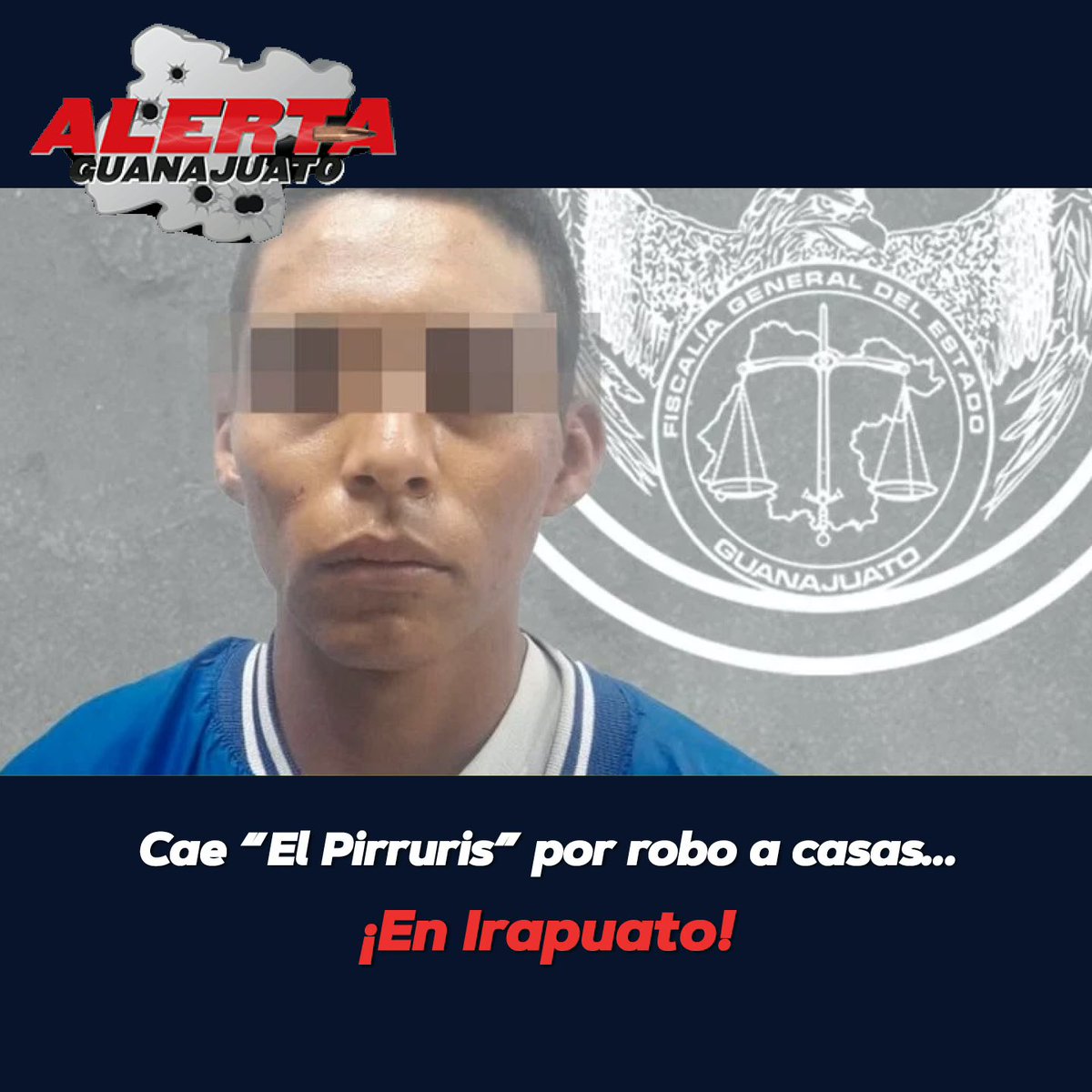 alerta_gto's tweet photo. #Hampón José del Rosario “N” alias “El Pirrurris” cayó por robo a tres casas habitación, en Irapuato, que se metió a saquear entre diciembre del 2023 y enero de este mismo año; las autoridades le dieron 4 años y 10 meses de cárcel. https://t.co/7mTuoLQEGG