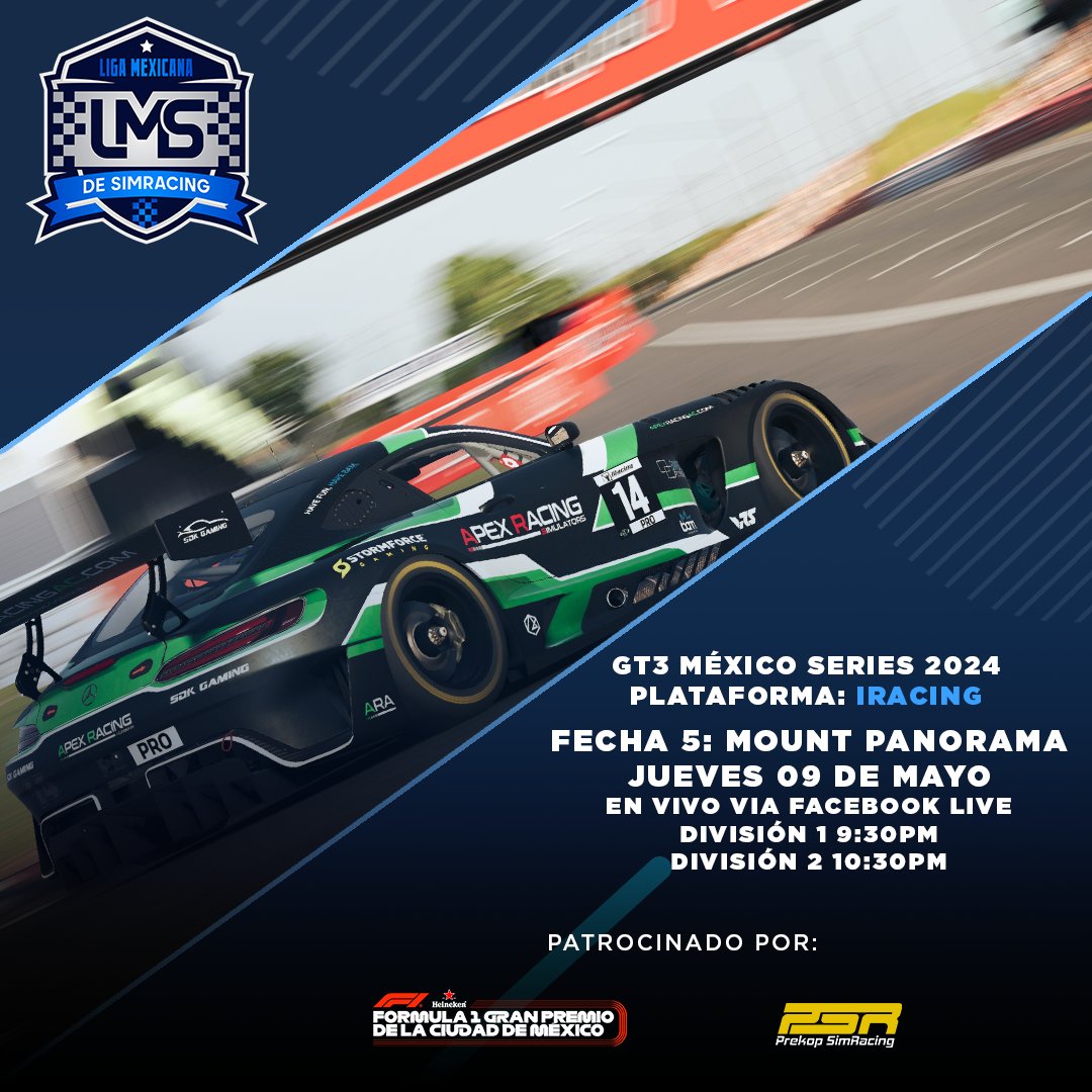 Este jueves llega la quinta fecha de la GT3 México Series 2024 de la @LMSimracing 🎮🏎️ ¿Estás listo para vivir toda la acción en vivo? ¡Participa!