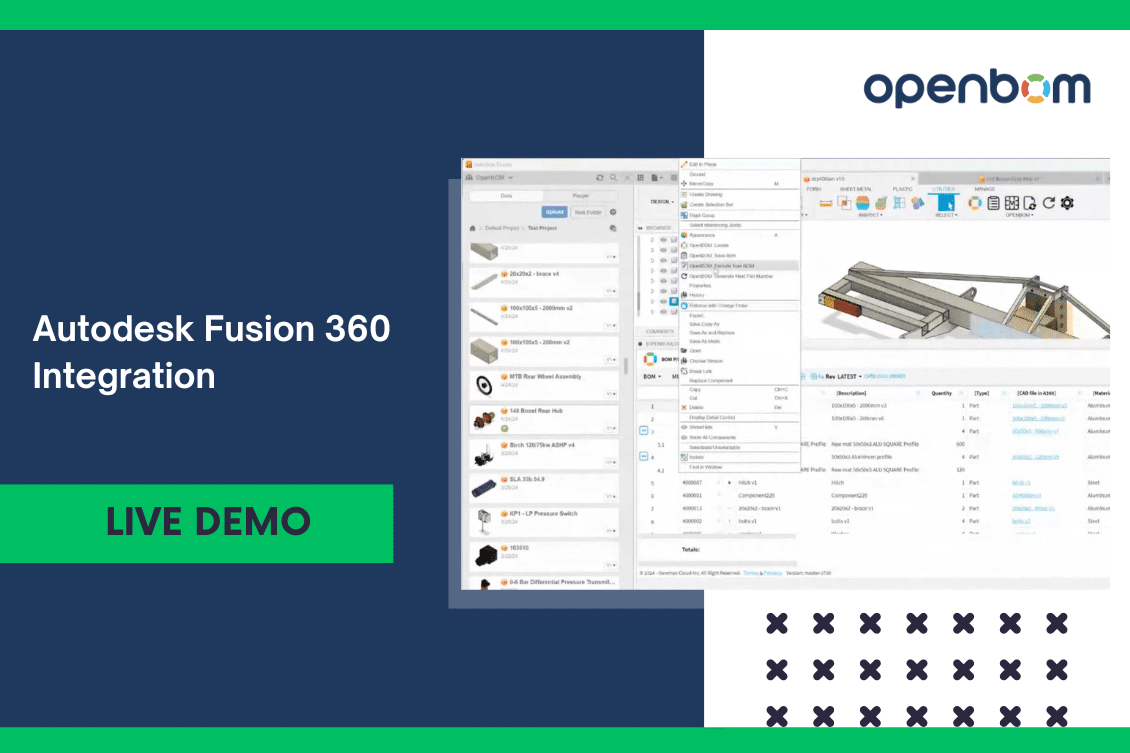 Join us for a live demo showcasing OpenBOM's integration with Autodesk Fusion 360 and unlock new possibilities! 🔗 #LiveDemo #Integration #Fusion360 bit.ly/3xYZk7X