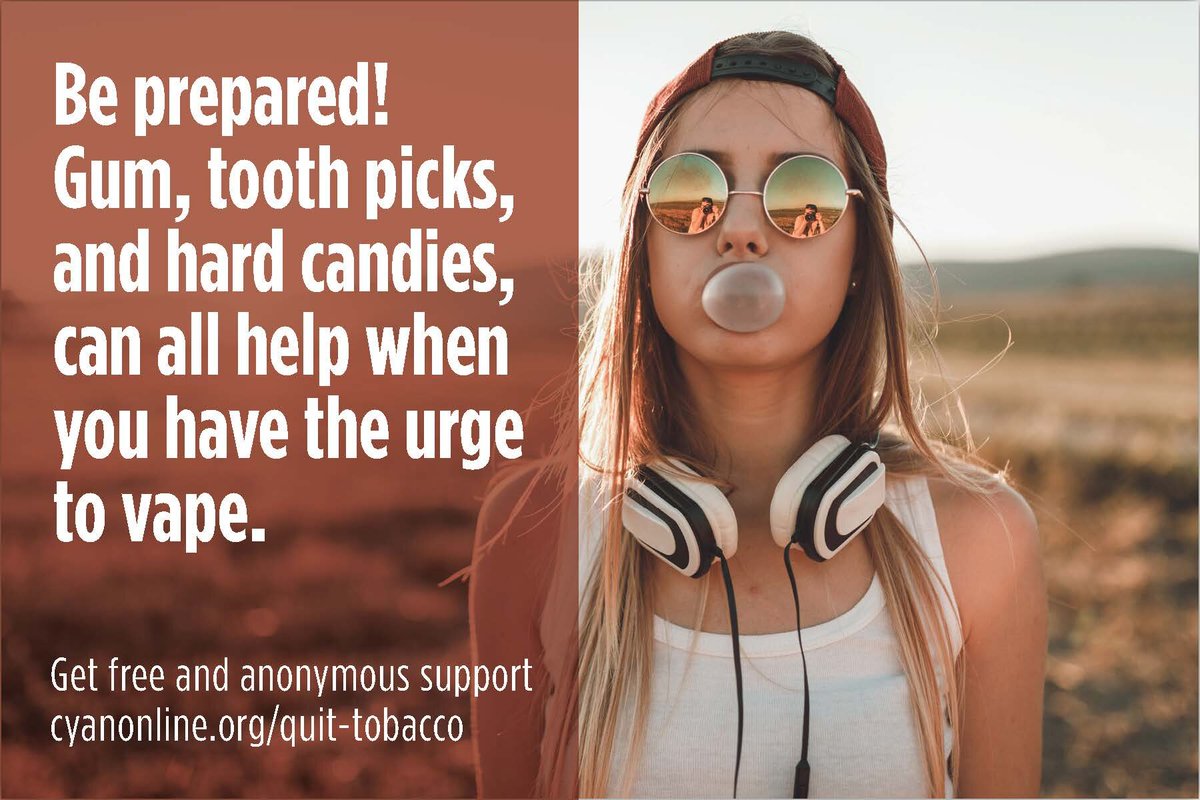 🚭 Hey Teens! 💪 Did you know that chewing gum, toothpicks, and hard candies can help curb those vape cravings? 🍬Say no to harmful habits and yes to better choices for your health! check out cyanonline.org/quit-tobacco or novapes.org  #QuitVaping #VapeFree #VapingQuitTip