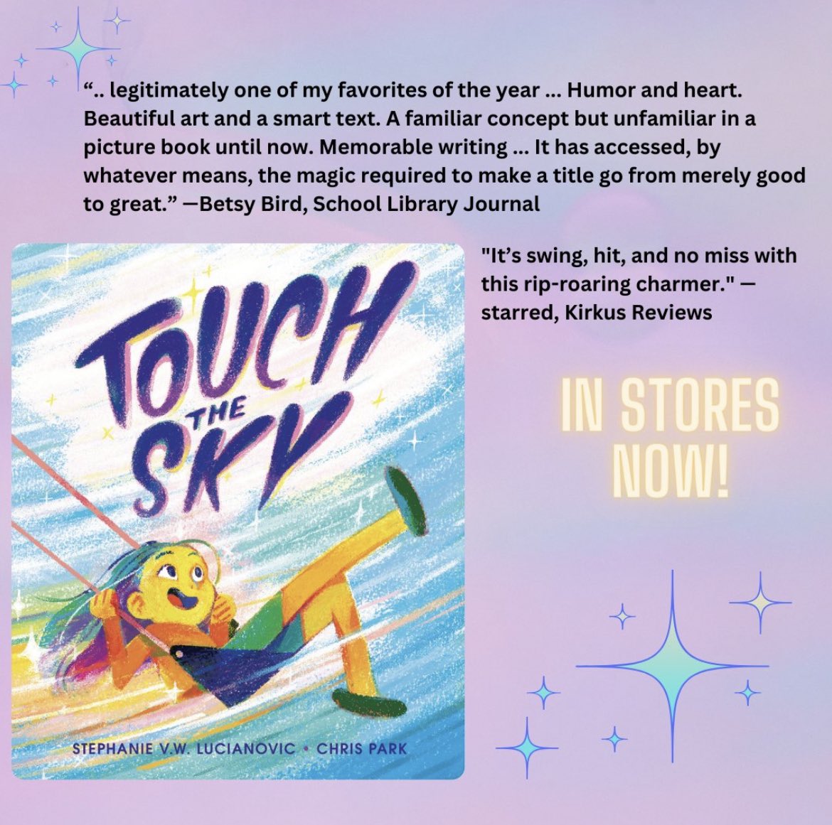 Happiest #bookbirthday to TOUCH THE SKY with memorable words from @grubreport and stunning art from @chris_d_park! This is a must-have picture book for every kiddo! Congratulations, Stephanie and Chris! #kidlit