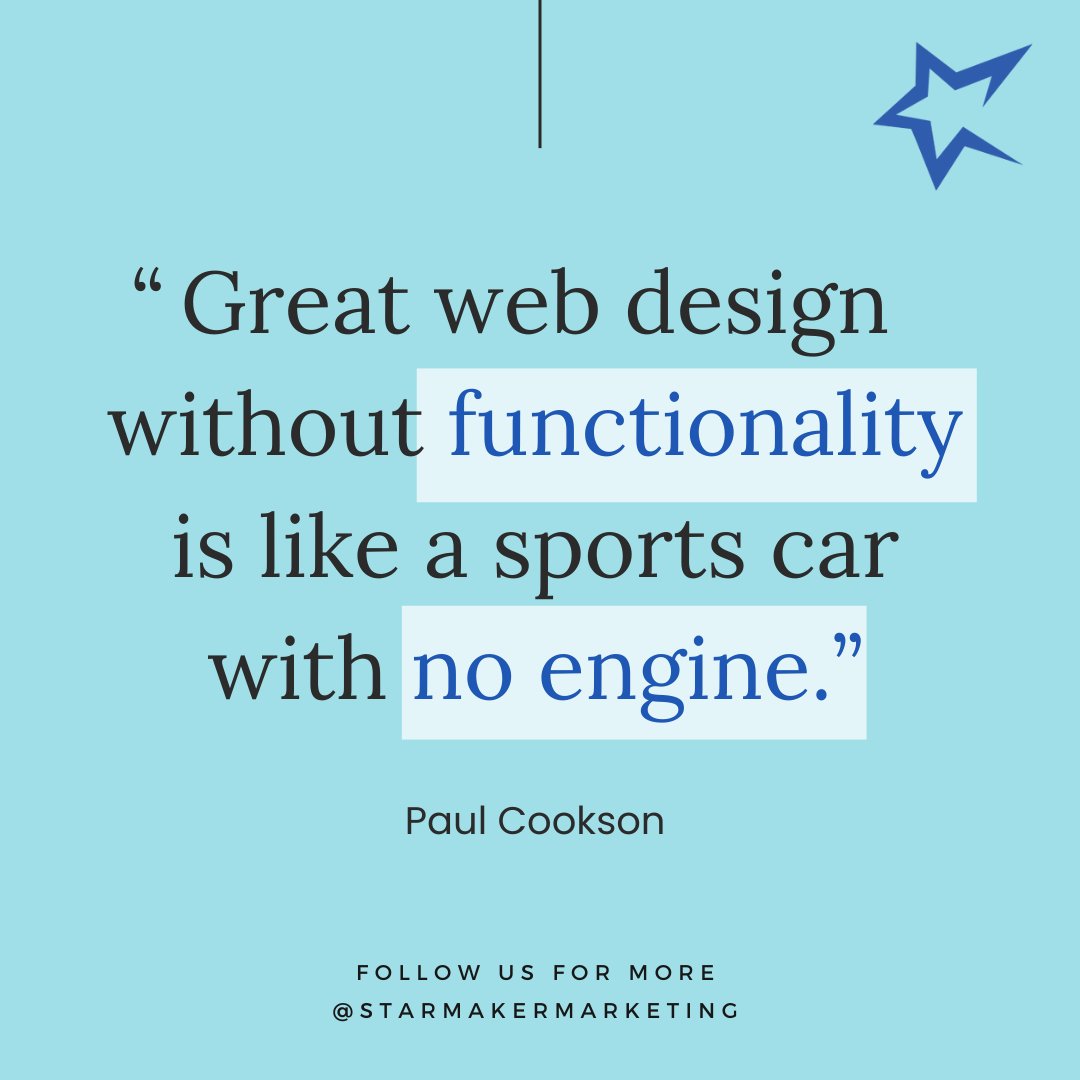Great web design without functionality is like a sports car no engine - Paul Cookson
.
.
.
.
#website #Websitetips #websitemarketing #minnesota #minnesotabusiness #pinecity #pinecounty #onlyinmn #hinckley #StarmakerMarketing