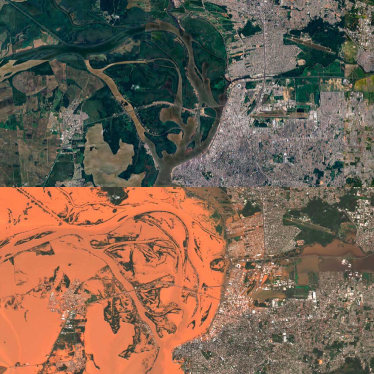 ANTES e DEPOIS: Satélite mostra 'um mar de barro' em Porto Alegre.