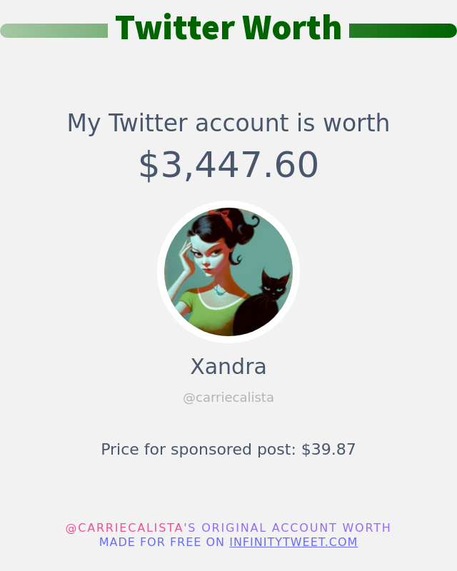 My Twitter worth is: $3,447.60 ➡️ infinitytweet.me/account-worth