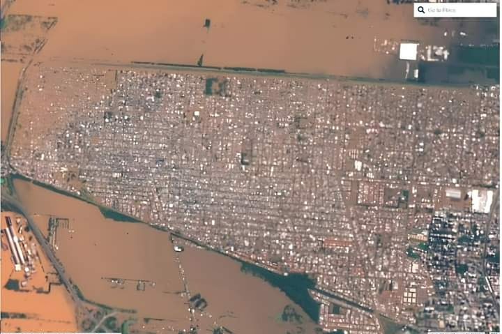 Fotos de satélite mostram a devastação causada pelas fortes chuvas que culminaram numa enchente sem precedentes no Rio Grande do Sul. #riograndedosul #PortoAlegre