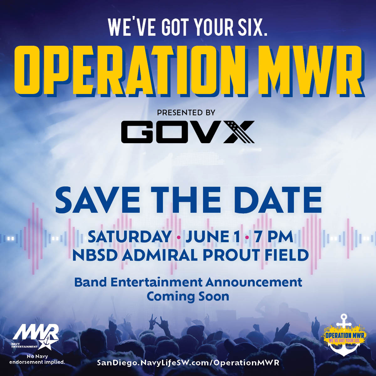 Bands to be announced but we promise they will be awesome. Anyone with base access is able to attend and food and drinks will be available for purchase. Stay tuned for an update on the bands. #navalbasesd #mwrrocks #nbsd