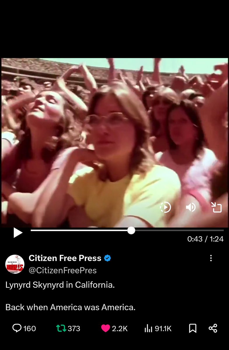 @CitizenFreePres Is that stick in the mud Hillary? The ONLY person at a Lynyrd Skynyrd concert in the 70s not having fun .....