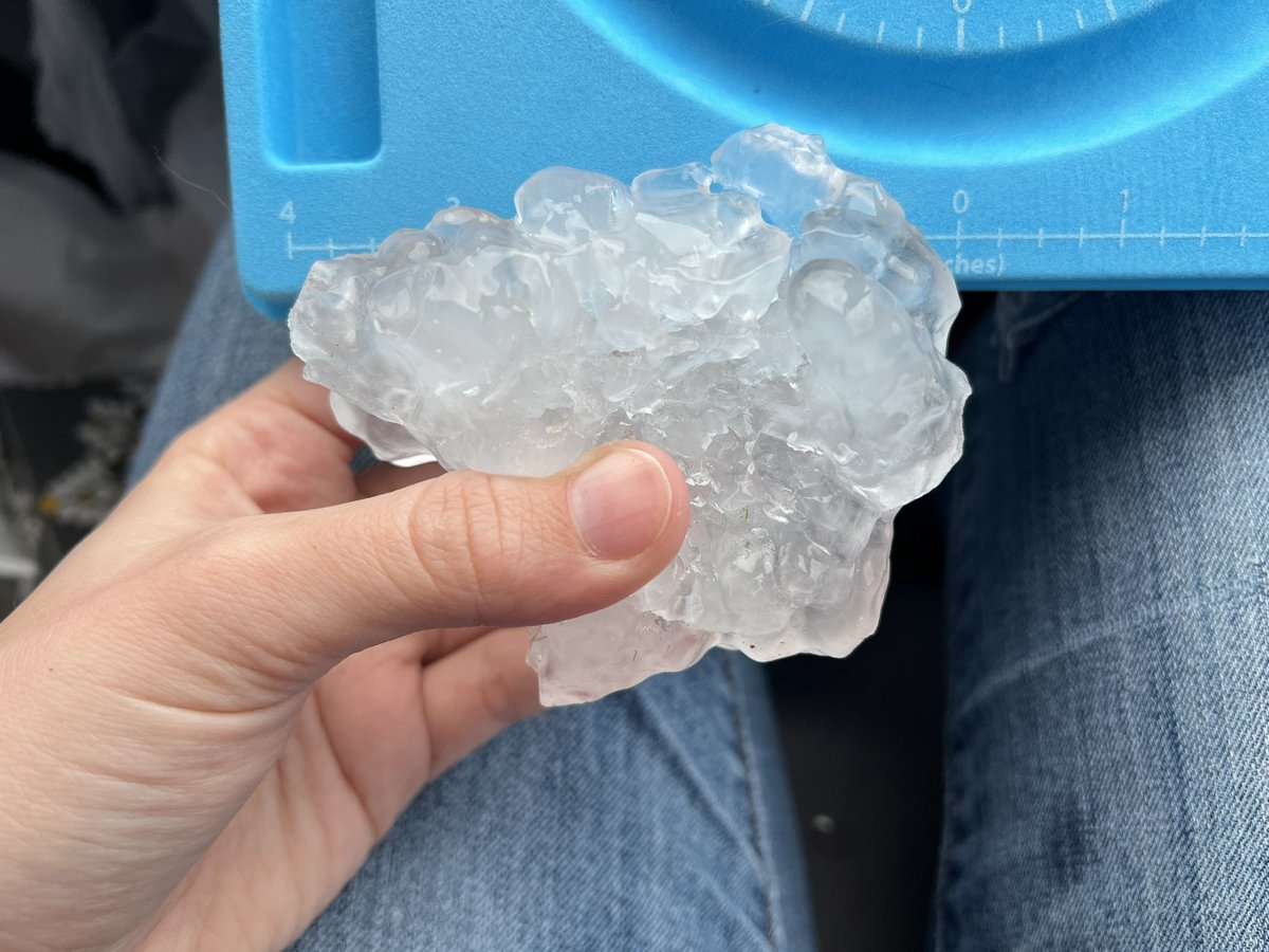 weather_katie's tweet image. Here’s the largest hailstone I found today! ⛈ 

It measured 4” in diameter and fell just east of Leonidas, MI around 6:08pm 

@NWSIWX @NWSGrandRapids #miwx