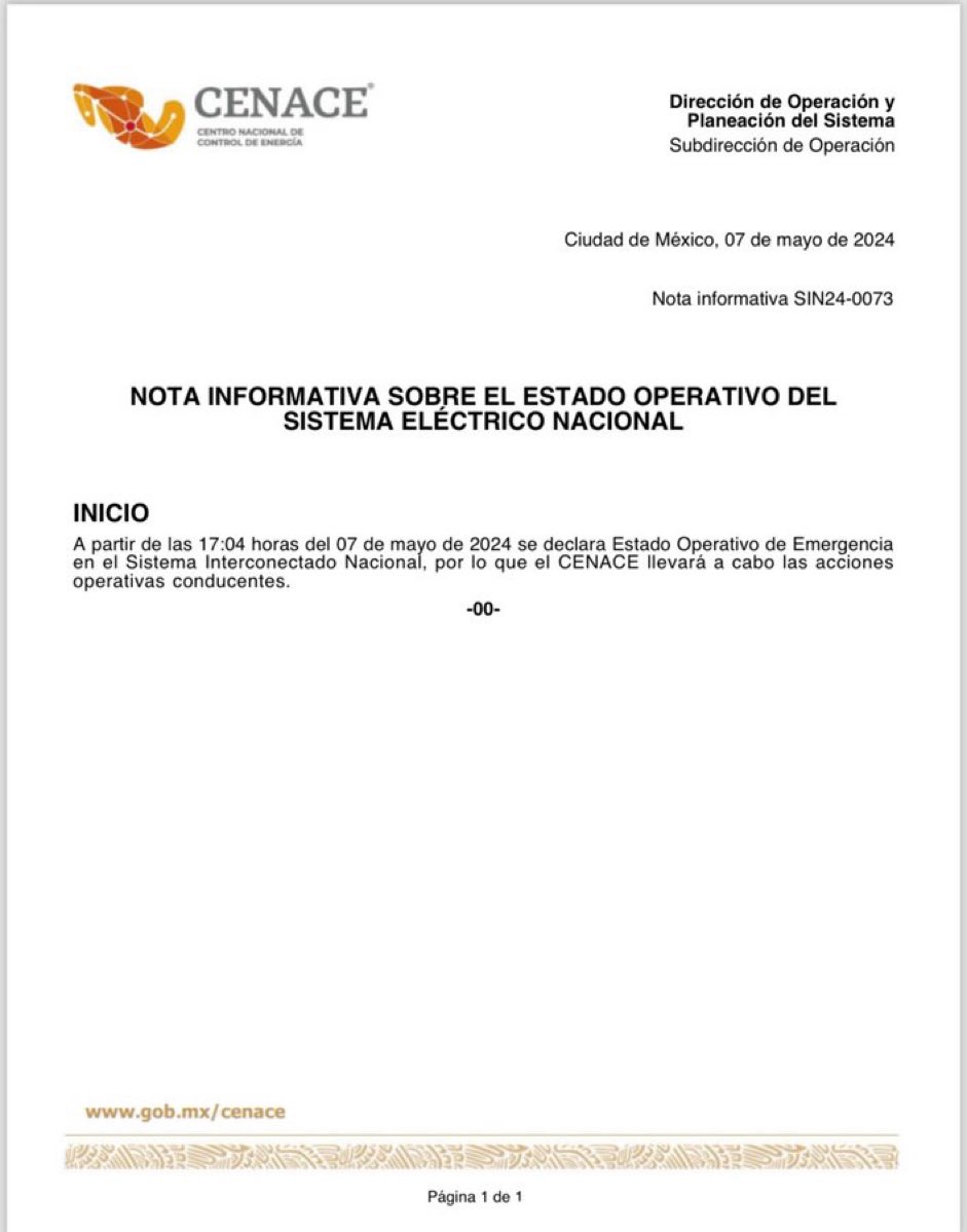 Atención. México acaba de declarar la emergencia energética nacional y se anuncian apagones en todo el país. Abran paso que tenemos un nuevo miembro en el club de Cuba, Venezuela y Nicaragua. El 2 de junio se puede oficializar el ingreso definitivo.