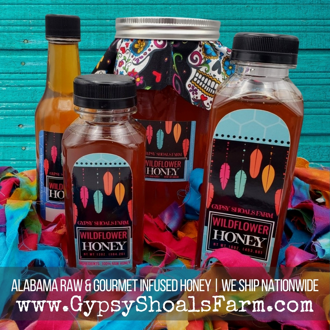 Our #wildflower honey now comes in 4 sizes! 100% raw and never filtered to keep all the health benefits #honey offer. Shop: bit.ly/gypsyhoney 🍯🌻🐝 #alabama #beekeeping #gourmethoney #rawhoney #honeybees #savethebees #gypsyshoalsfarm #foodie #honeyforsale #bees #bamabees