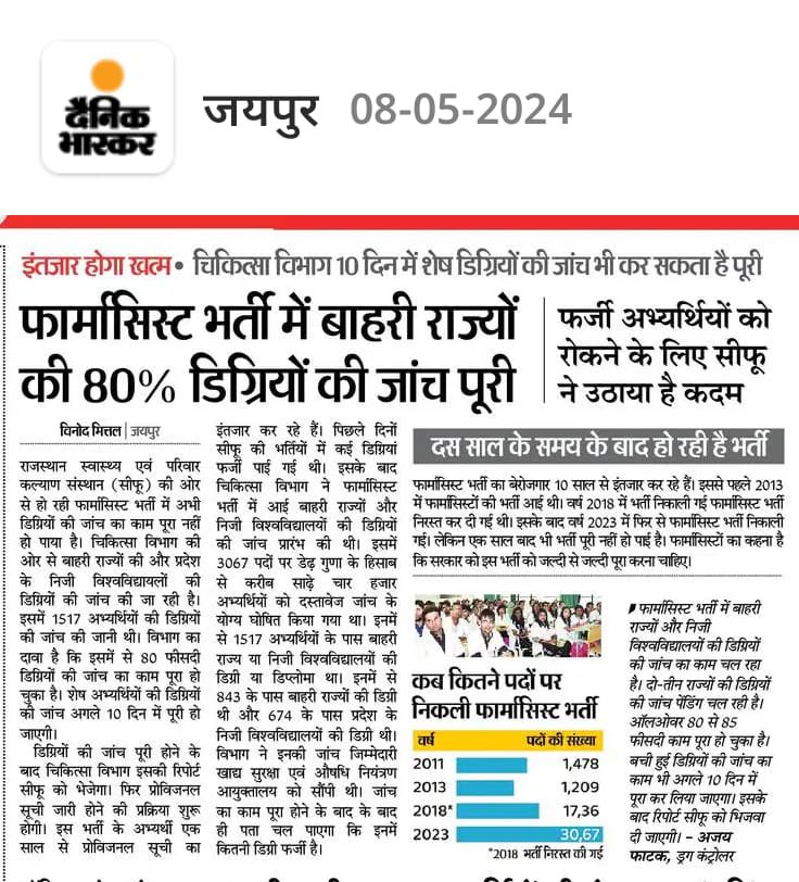 PharmayouthP's tweet photo. 11 वर्षों से लंबित #फार्मासिस्ट_भर्ती को शीघ्र अति शीघ्र पूरी करवाकर माननीय मुख्यमंत्री @BhajanlalBjp एव माननीय स्वास्थ्य मंत्री @GajendraKhimsar फार्मासिस्ट समुदाय के साथ न्याय करे ।
@DainikBhaskar 
@pantlp https://t.co/B3mZcmTGRK
