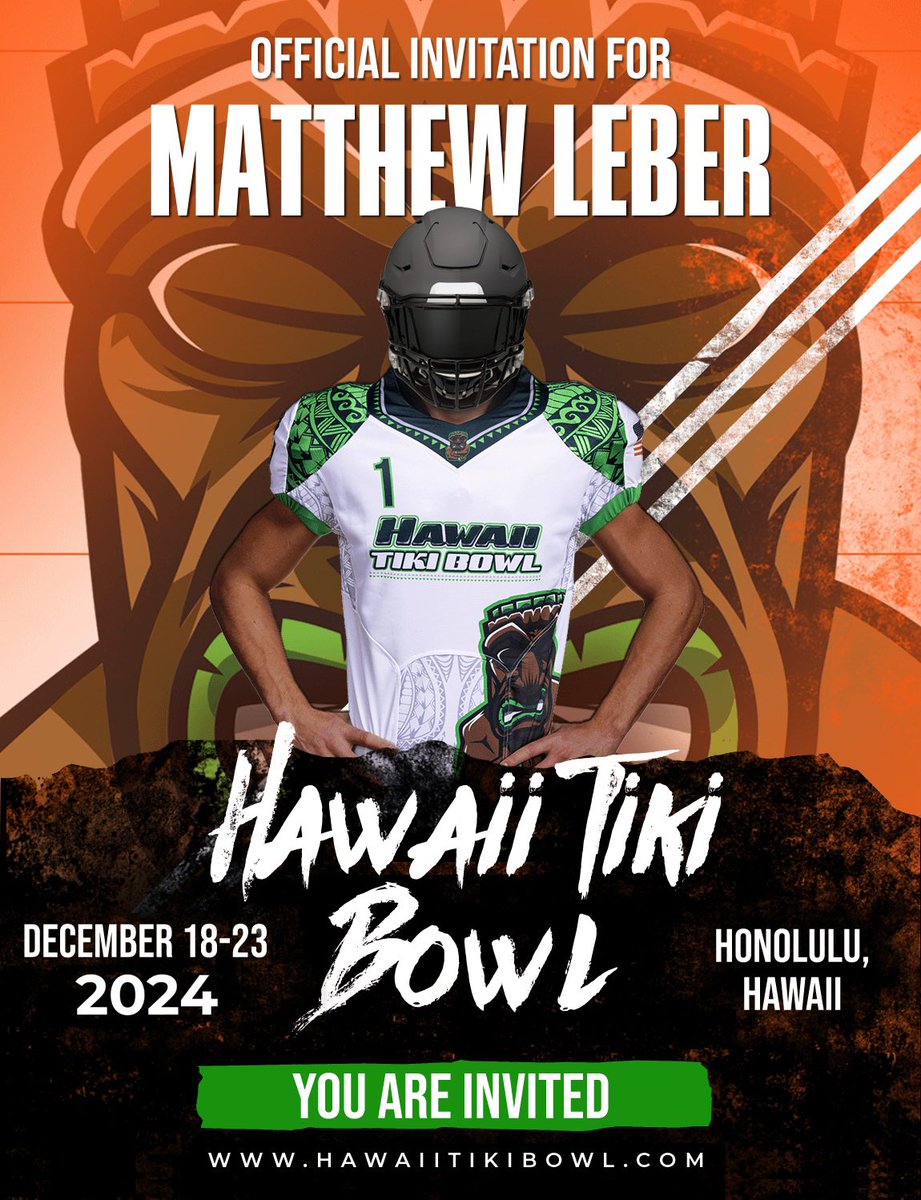 #AGTG Blessed to have been invited to The Hawaii Tiki Bowl. Can't wait to come out and compete @CoachMChavez @ChapinHuskiesFB @Prep1USA