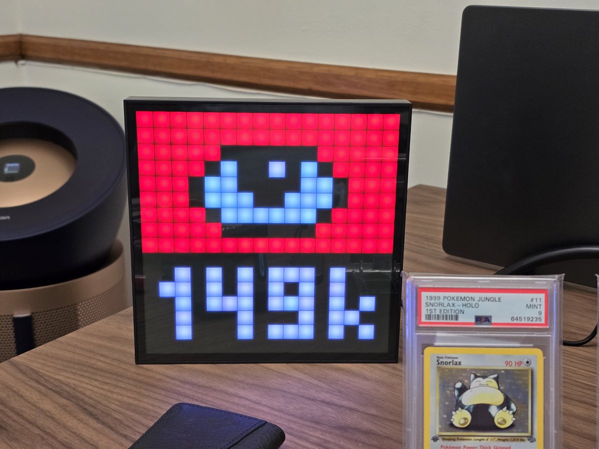 jspring86az's tweet image. Finally got my Divoom Pixoo 64 setup on my desk to show channel subs and views!