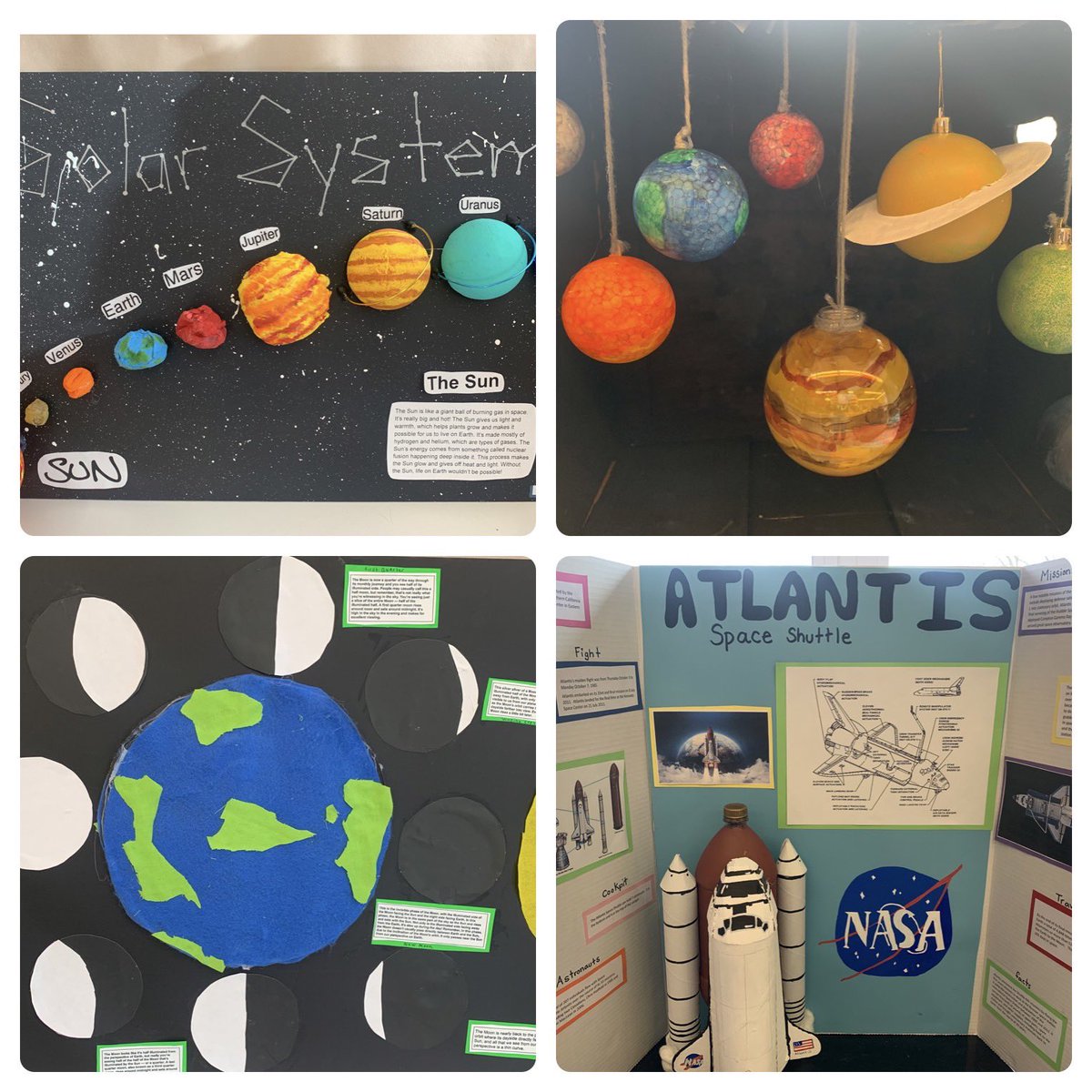 MrsNicholas933's tweet photo. “Shoot for the moon. 🌙 Even if you miss, you’ll land among the stars”- Norman Peale 💫

The Grade 6’s knocked it right out of the galaxy with their Space Unit culminating assignments! 🪐 @SJV_TCDSB https://t.co/4MXrM83i9P