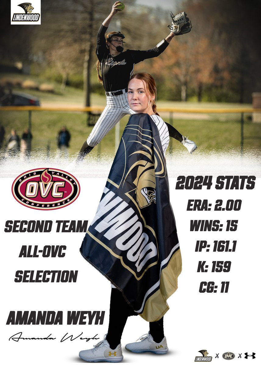 Your 2024 Softball All-OVC Award winners from @LindenwoodSB Irelynn West and Amanda Weyh 🦁🥎🦁 West hit .259 for the Lions while leading the team with 19 RBI while Weyh posted a 2.00 ERA with 159 Ks (2nd most in the OVC) ⬇️ 📖|shorturl.at/kvADH #NewLevel // #OVCit