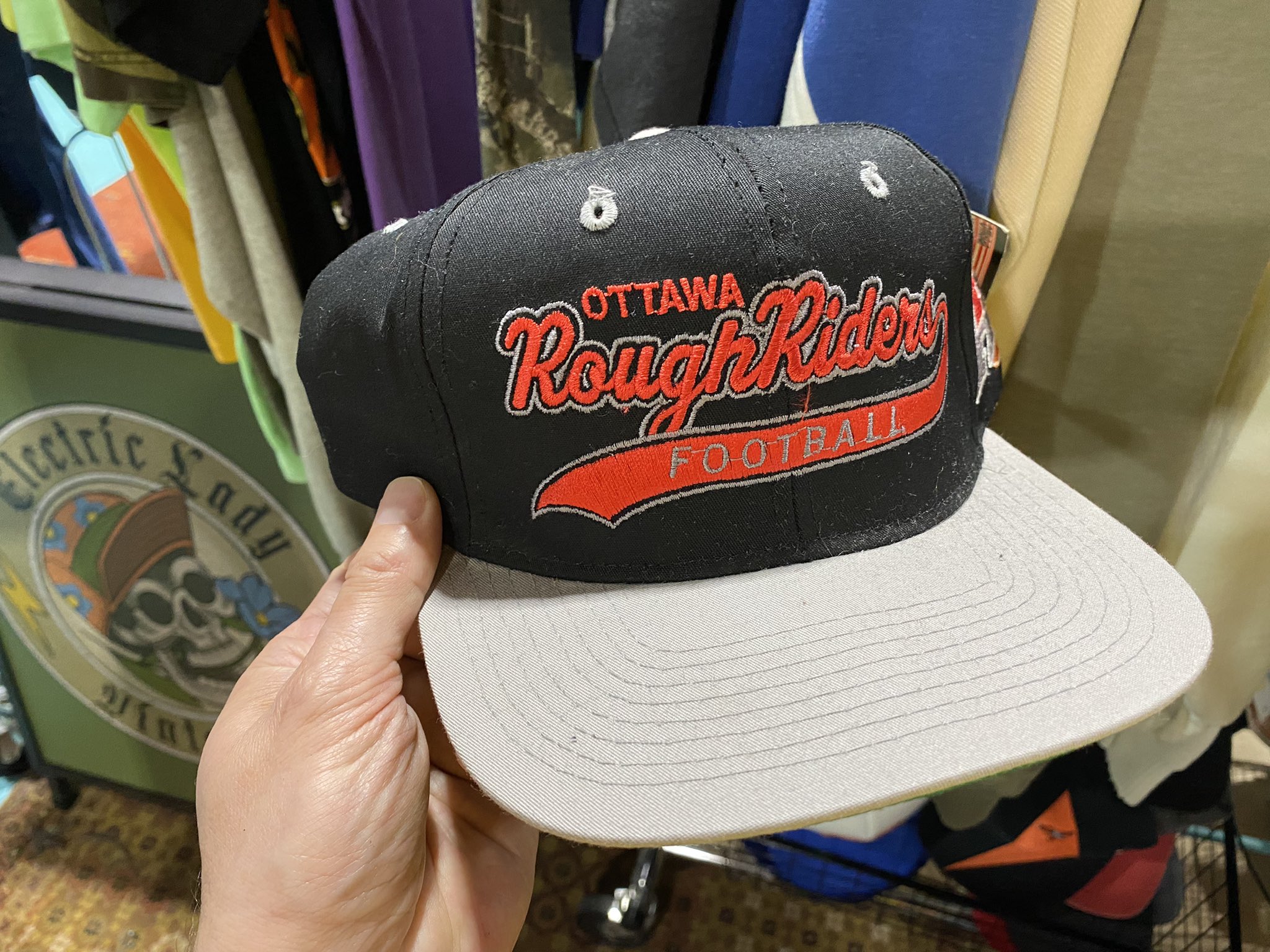 Wafflebored on X Cool old Ottawa Rough Riders hat with the flaming double R logo. https t vc9InhYq4q X