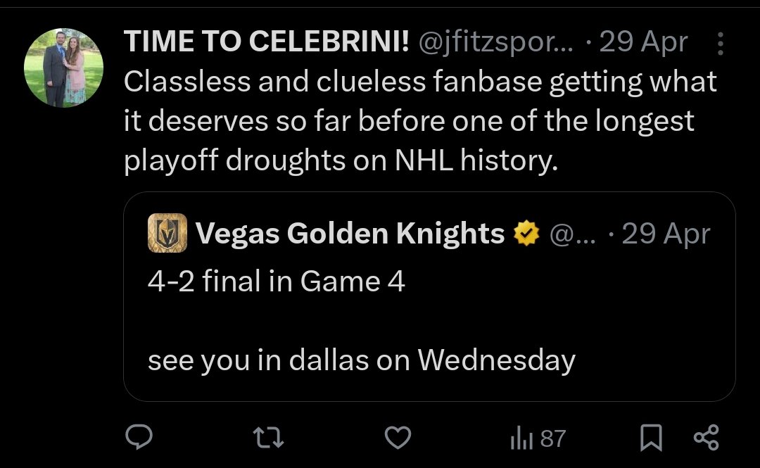 one day they will be bad
😭😭😭😭

one day i promise
😭😭😭😭

i am a 'writer' you must believe me when i say one day
😭😭😭😭

it will happen soon
😭😭😭😭

one day
😭😭😭😭

i said so years ago
😭😭😭😭

😭😭😭😭

#GoKnightsGo
#VegasBorn   
#TheGoldenAge
@GoldenKnights