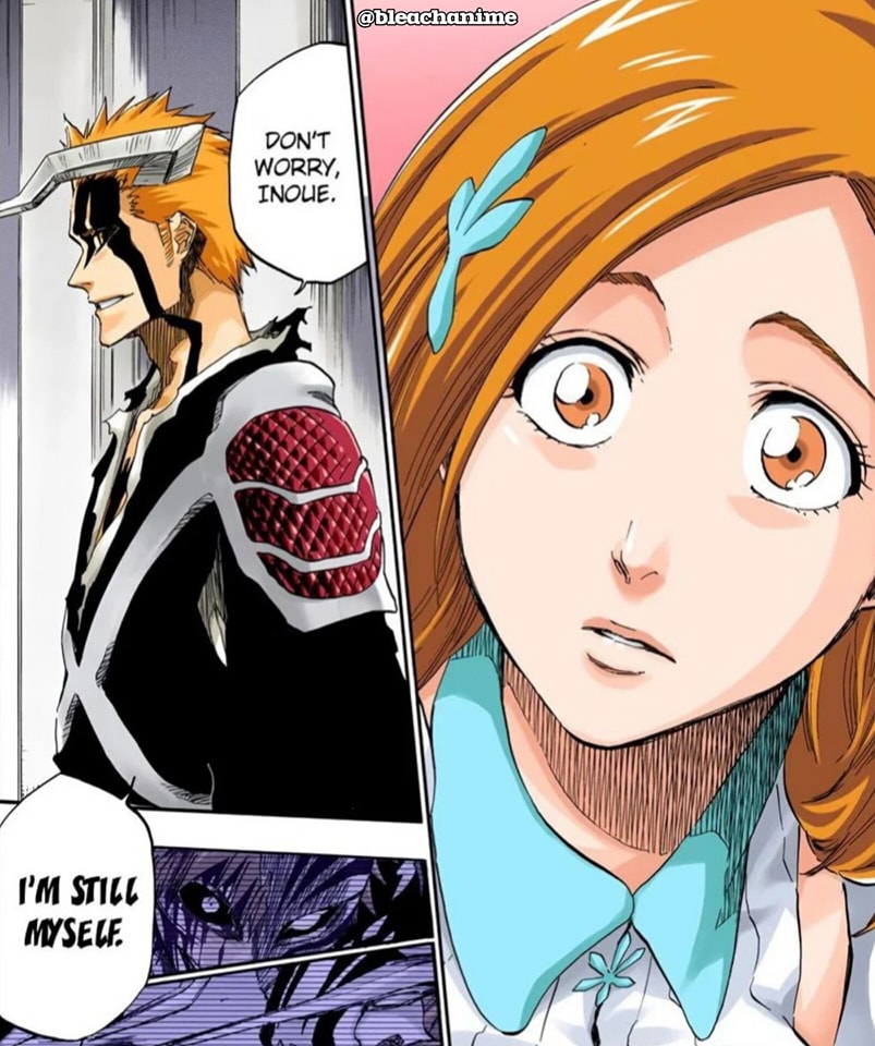 A whole ass Quincy king in front of him but the first thing he did after transforming was calming her and making sure she is not scared /worried , Ichigo has that him Rizz.
