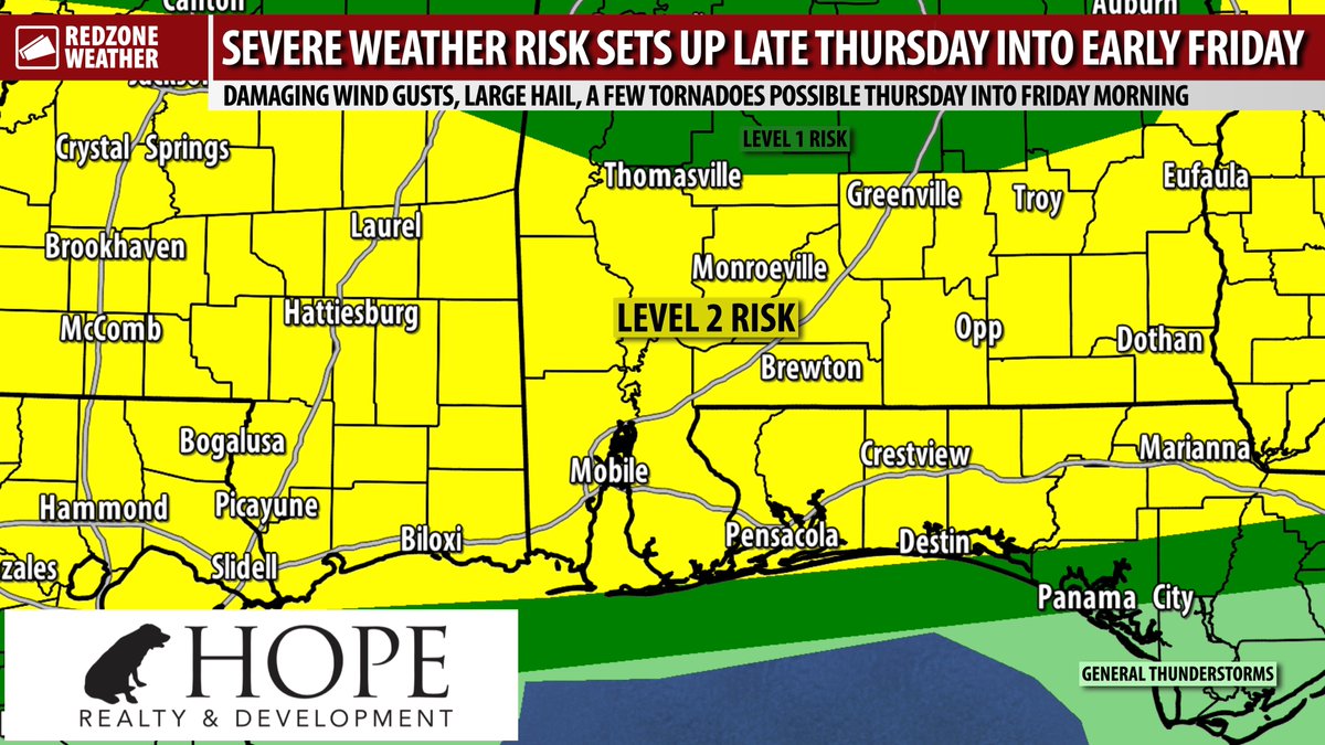 Strong to severe thunderstorms will become possible later this week, specifically Thursday night into Friday morning. Damaging wind gusts, large hail, and perhaps a tornado or two will be possible. Details: facebook.com/rzweather/post…