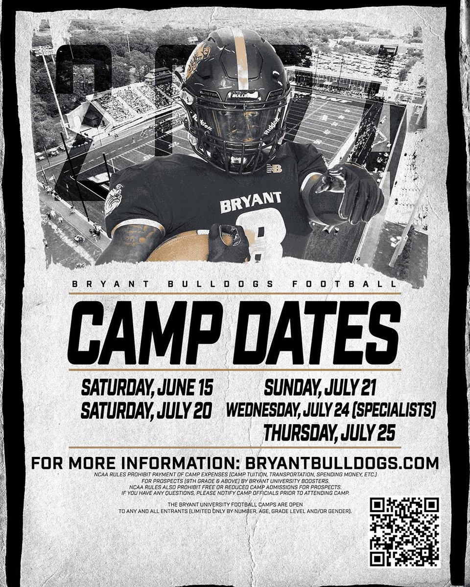 🏈June Camp Season🏈 🚨June 15th Prospect Camp #1 ⭐️Division I Scholarship Football⭐️ -Prospects earn offers at our camps ⭐️⭐️Nationally Ranked Academics ⭐️⭐️⭐️Top Athletic Facilities ✍️Registration is Live Link: bit.ly/3JSPk2u @BryantUFootball @BryantUFBRec