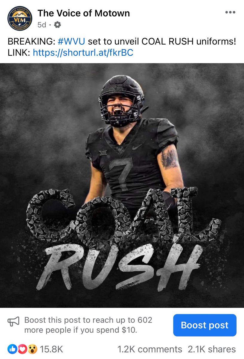 Where did #WVU fans get the story on the Coal Rush uniforms? 😤💪🏼

⬇️