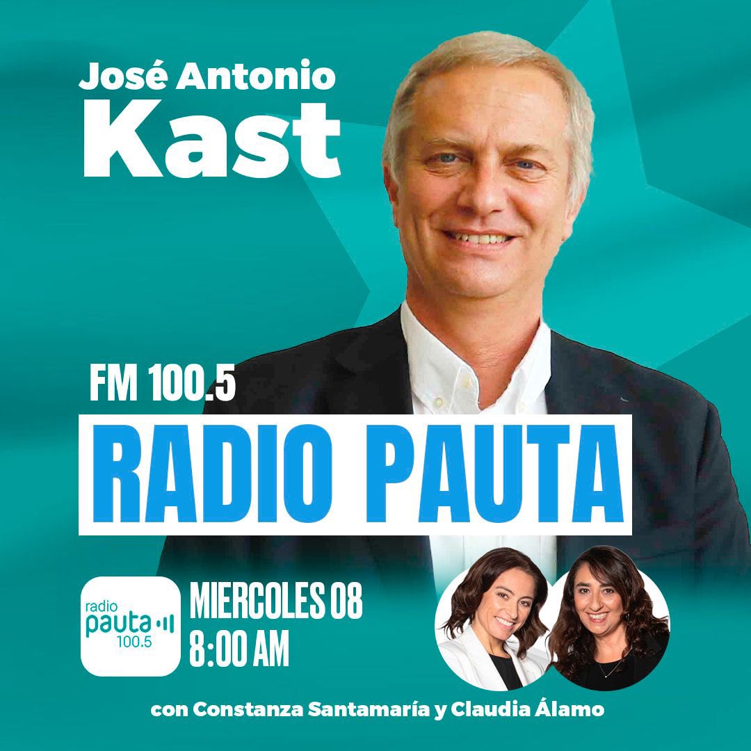 ¡Gran noticia! Mañana, desde las 08:00 AM, @joseantoniokast estará en #RadioPauta analizando los últimos hechos noticiosos de nuestro país 🇨🇱 No te lo pierdas 💪
