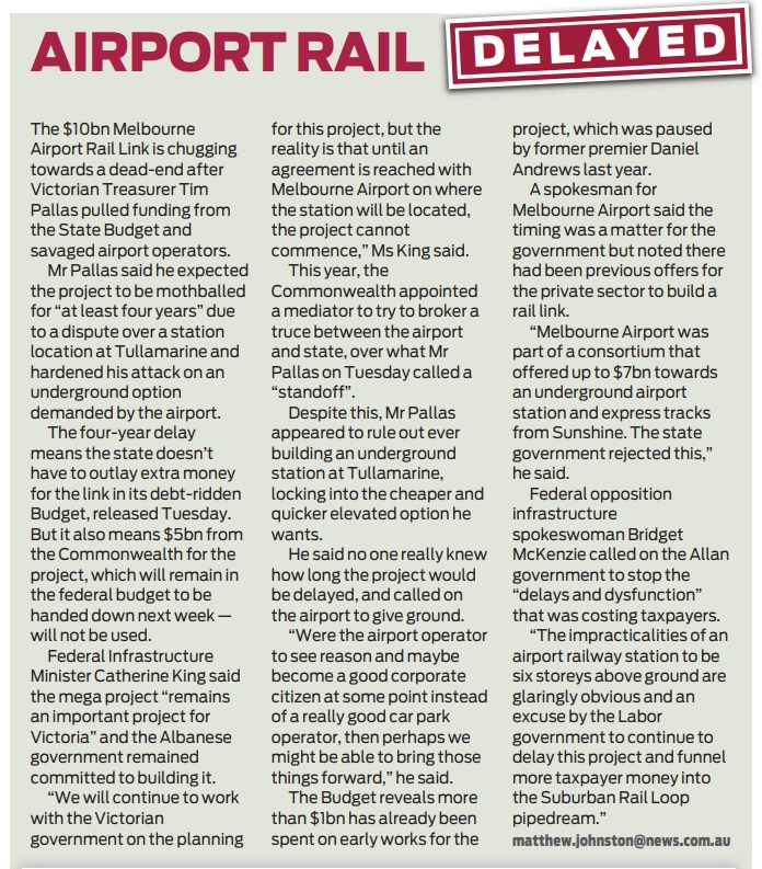 The $14b Airport Rail Link has been in planning for nearly three decades, almost as long as Premier Allan has been a member of Parliament, and still the state Labor Gov is choosing to delay this much needed project.