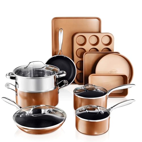 Gotham Steel 15 Pc Copper Pots and Pans Set Non Stick Cookware Set. Kitchen Cookware Sets, Nonstick Cookware Set, Non Stick Pot and Pan Set with Bakeware   Stay Cool Handles, Oven/Dishwasher Safe topbudgetproduct.com/product/gotham…