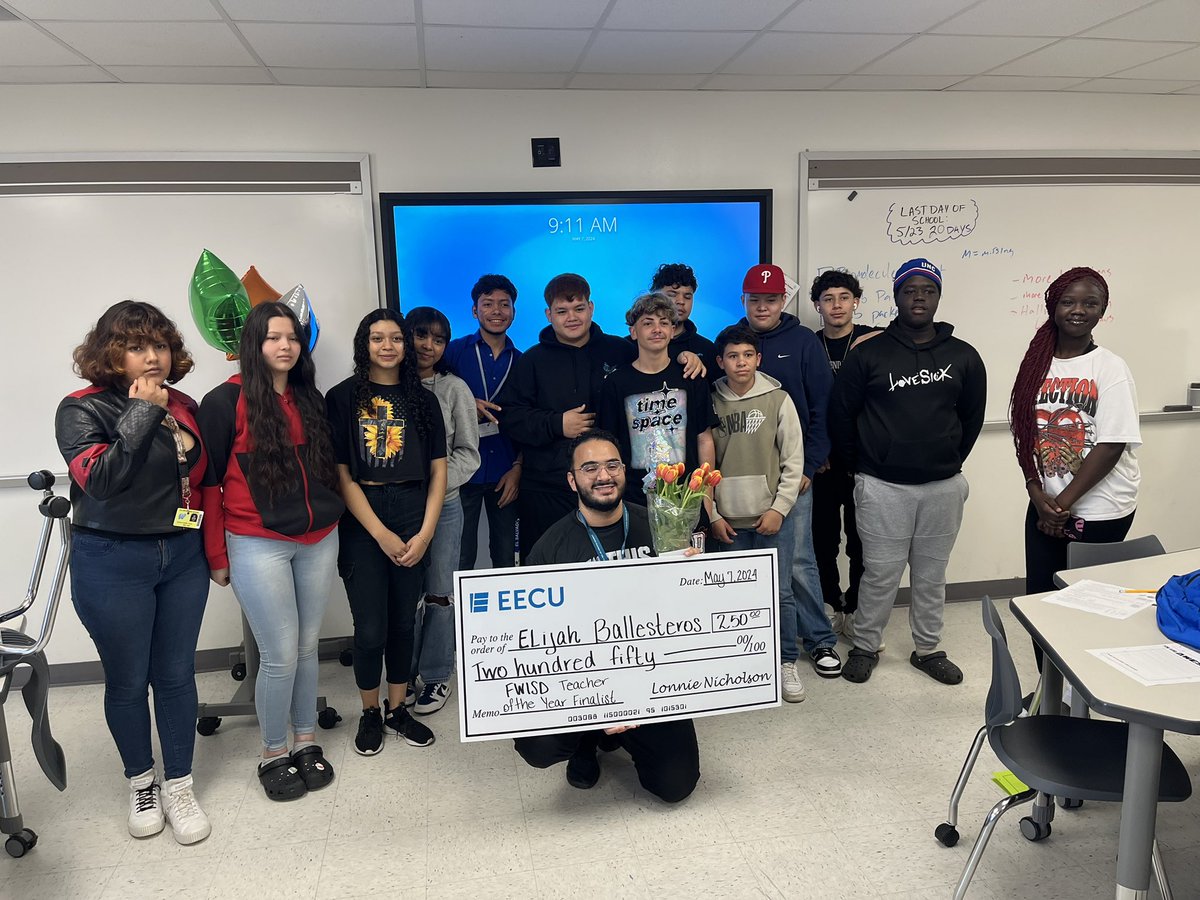 Thank you @EECUdfw for recognizing our @FortWorthISD Top 10 Teacher of the Year Finalist Elijah Ballesteros @AGallegosEdD @ChrisjBarksdale @CharlieGarciaFW