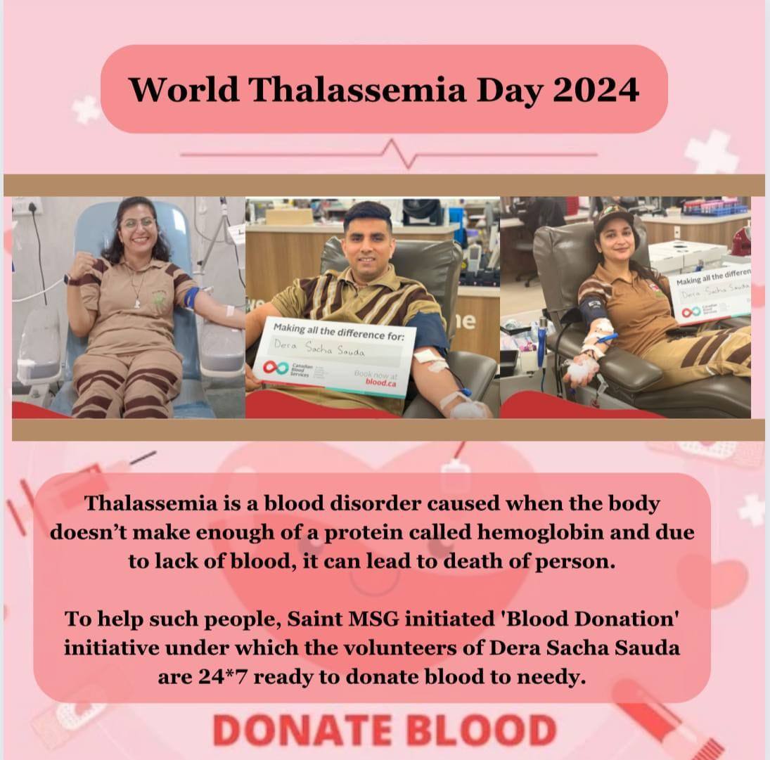In India have many thalassemia patients who didn't get blood on time, to help such people Ram Rahim ji started the 'True Blood Pump'🩸 campaign in which the followers of Dera Sacha Sauda keep donating blood continuously #WorldThalassemiaDay
Blood donor 
Selfless blood donation