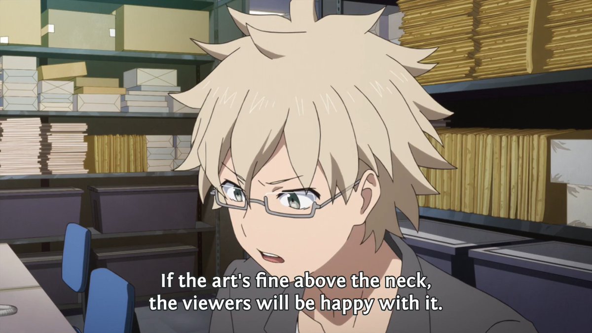 people in the QRTs don't realize that what makes an anime look great isn't just pretty characters moving, but a deliberate cohesion that a lot of projects don't have the time and resources to achieve anymore

a lot of the replies here remind me of this line from Shirobako, sadly