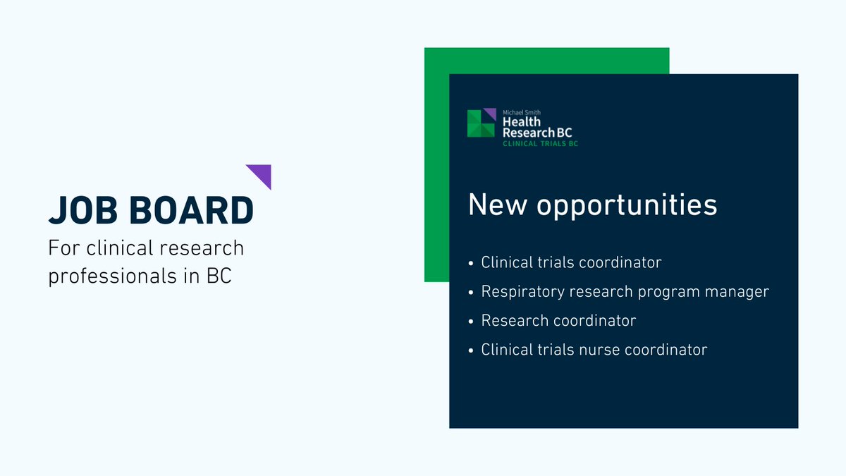 Exciting new opportunities on our #clinicaltrials job board: ✔️ Clinical trials coordinator ✔️ Respiratory research program manager ✔️ Research coordinator ✔️ Clinical trials nurse coordinator And more: bit.ly/42qR9uh #clinicalresearch #jobalerts #bchiring