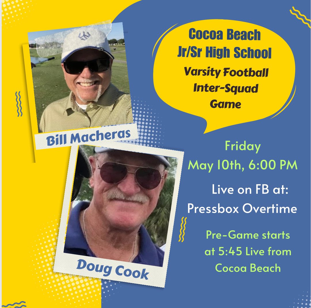Stoked to have @PressboxOT at our Intersquad game Friday night streaming live‼️ If you can make it for 6:00p kickoff, we’d love to see y’all in the stands. If you can’t, lock in to Bill and Doug’s FB page to catch the action. Beach Pride‼️@CoachKimmey