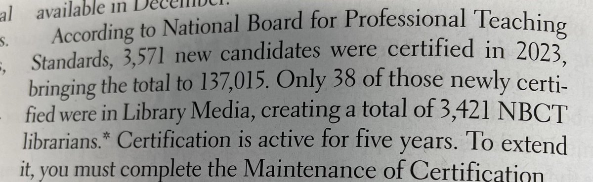 Catching up on some reading and ordering books with @sljournal and I learned a fun @NBPTS fact—I am one of the 38 teacher-librarians that certified  in the country for 2023. Still humbled by this professional growth experience. #NBCTStrong @WLA_School @WALIBASSN