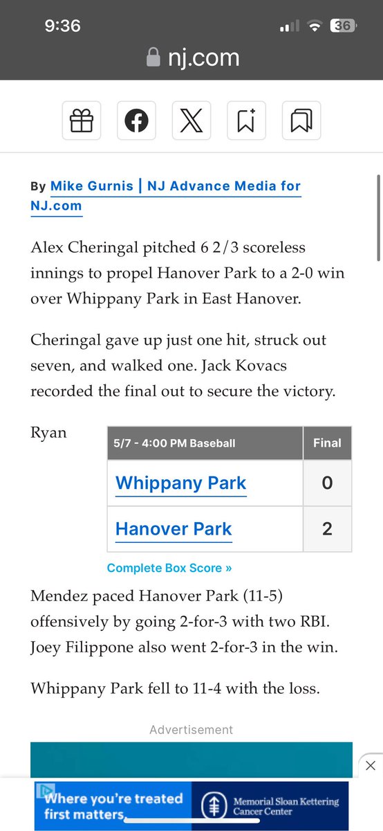 Pitched 6.2 innings today against our rival Whippany Park allowing 1 hit and 7 strikeouts

<a href="/ec_lumberjacks/">East Coast Lumberjacks</a> 
<a href="/NJCollegeBSBNat/">Jersey Baseball Nation</a> 
<a href="/nj_athletics/">NJ Athletics</a>