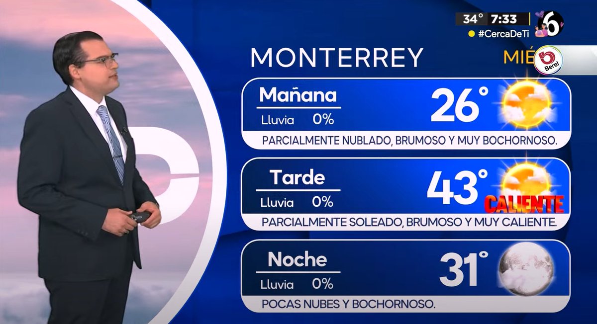 Seguirá elevándose el mercurio en el termómetro, mañana esperamos al menos 43°C de máxima en #Monterrey ¡cuídense! #ClimaDel6