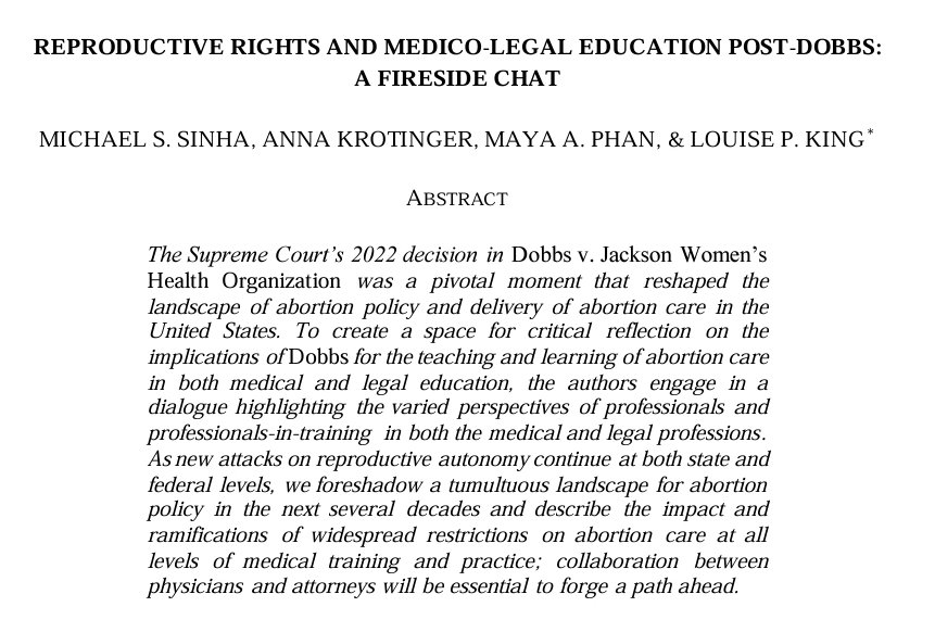 Michael Sinha (@drsinhaesq) on Twitter photo Engaging dialogue on "Teaching Dobbs" (forthcoming SLU Journal of Health Law & Policy) among:
(1) faculty <a href="/SLULAW/">SLU LAW</a> <a href="/SLU_HealthLaw/">SLU Health Law</a>
(2) 3rd year <a href="/SLULAW/">SLU LAW</a> student
(3) 3rd year <a href="/harvardmed/">Harvard Medical School</a> student
(4) faculty <a href="/HMSbioethics/">Harvard Medical School Center for Bioethics</a> <a href="/harvardmed/">Harvard Medical School</a>
papers.ssrn.com/sol3/papers.cf… Engaging dialogue on "Teaching Dobbs" (forthcoming SLU Journal of Health Law & Policy) among:
(1) faculty <a href="/SLULAW/">SLU LAW</a> <a href="/SLU_HealthLaw/">SLU Health Law</a>
(2) 3rd year <a href="/SLULAW/">SLU LAW</a> student
(3) 3rd year <a href="/harvardmed/">Harvard Medical School</a> student
(4) faculty <a href="/HMSbioethics/">Harvard Medical School Center for Bioethics</a> <a href="/harvardmed/">Harvard Medical School</a>
papers.ssrn.com/sol3/papers.cf…