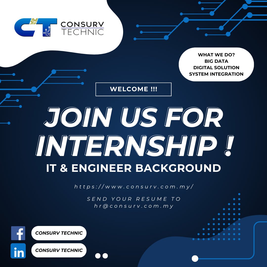 DynaConsurv's tweet photo. 🔊Consurv Technic is seeking a passionate intern to join the team‼️You will be able to develop your tech skills and highly possible be part of something BIG! 🤩

Kindly send your resume thought our email. 📩info@consurv.com.my

#ConsurvTechnic #Intern #TechLife #Malaysia https://t.co/4BXCO5cHoy