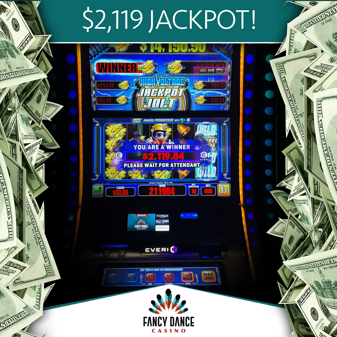 #Congratulations to our $2,119 #Jackpot #Winner on #HighVoltage #JackpotJolt! 💰 ⚡ Come give this #slot a #spin--you could be next to #win! #fancydance #fancydancecasino #casino #getfancy #jackpot #jackpots #jolt #oklahoma #ponca #slots #slotwin #stayfancy #wherewinnersdance