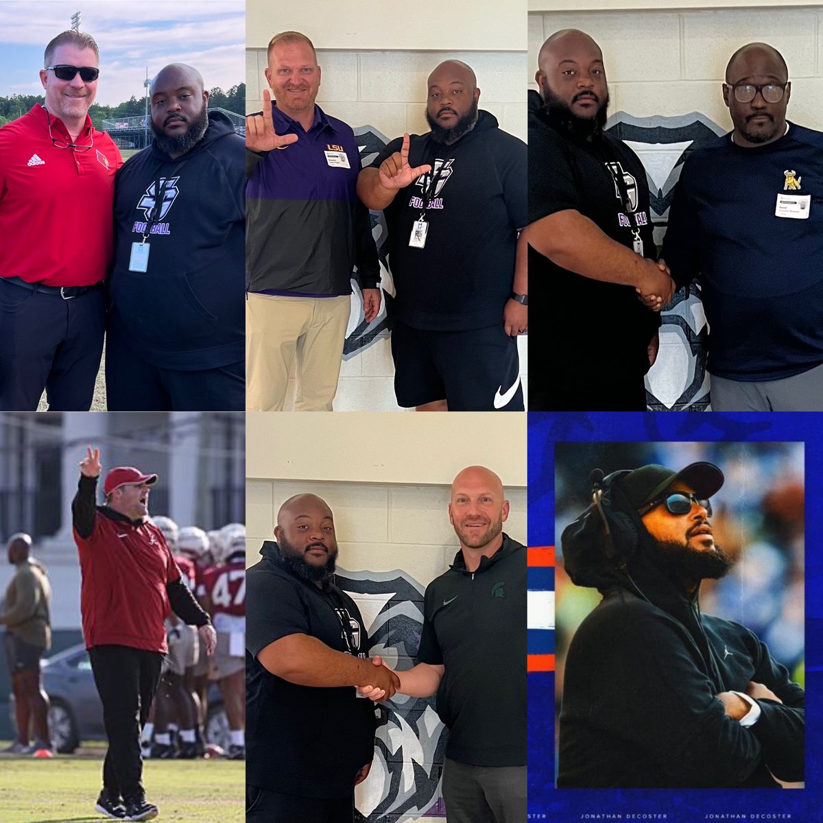 It was a busy recruitment day @SouthGarnerHS today. We were blessed to host 6 different universities today!! Thank you to @ChadWilt from @MSU_Football, @Coach_Nagle from @LSUfootball, @CoachBowser2 from @JCSUFootball, @CoachCKap from @AlabamaFTBL, @ballcoach_d from @GatorsFB and