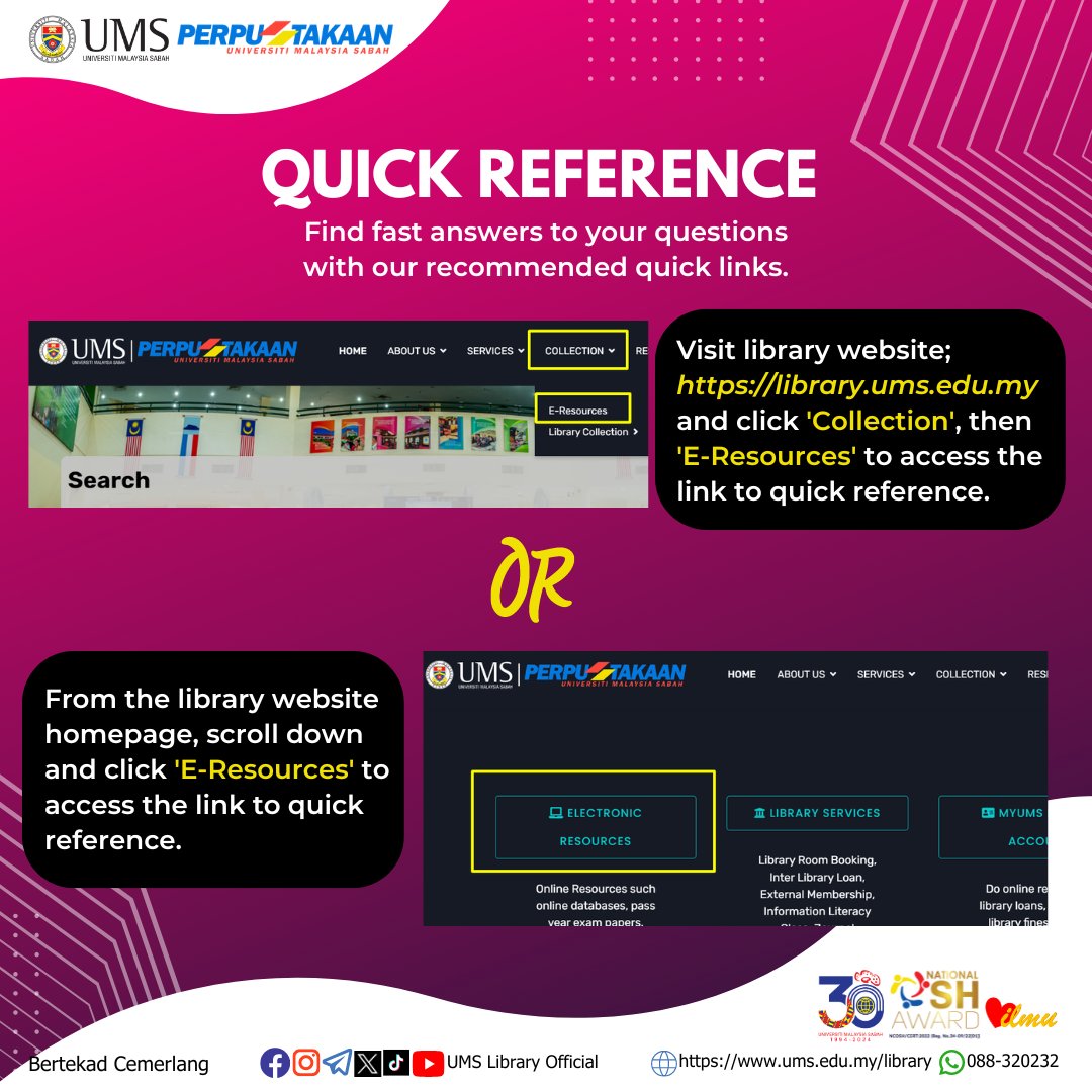 QUICK REFERENCE

Discover our recommended quick reference today and expand your knowledge!.

To get started; visit our website at ums.edu.my/library

Happy discovering! 😉

#QuickReference
#OnlineResources
#DigitalResources
#UMSLibrary