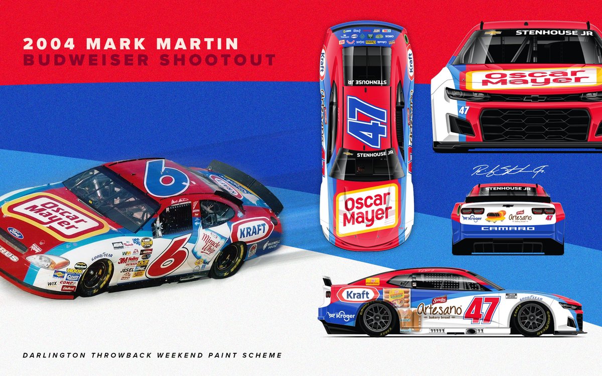 Stoked on how our Mark Martin @OscarMayer Darlington throwback scheme turned out! 🔥 @JTGRacing